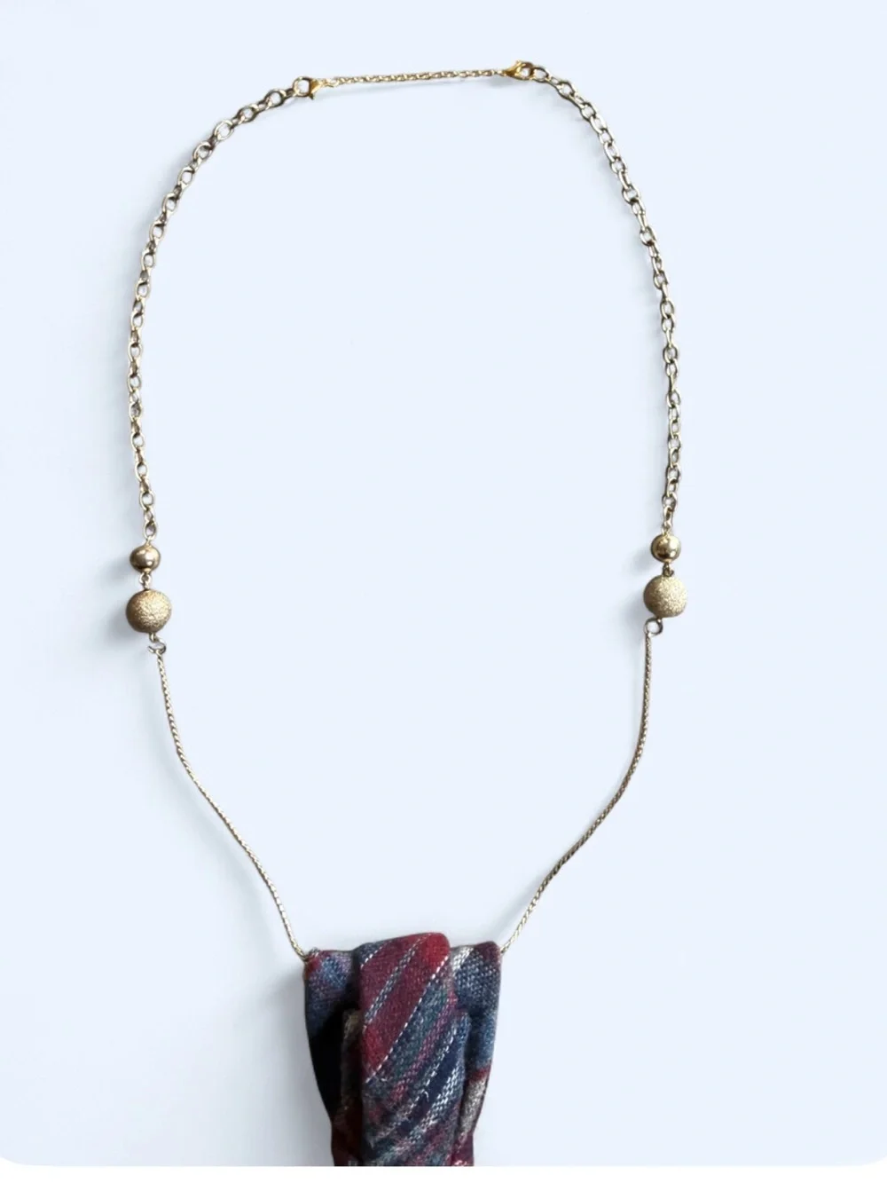Upcycled Wool Blend Vintage Plaid Tartan Necktie Necklace Brooch Academia Preppy